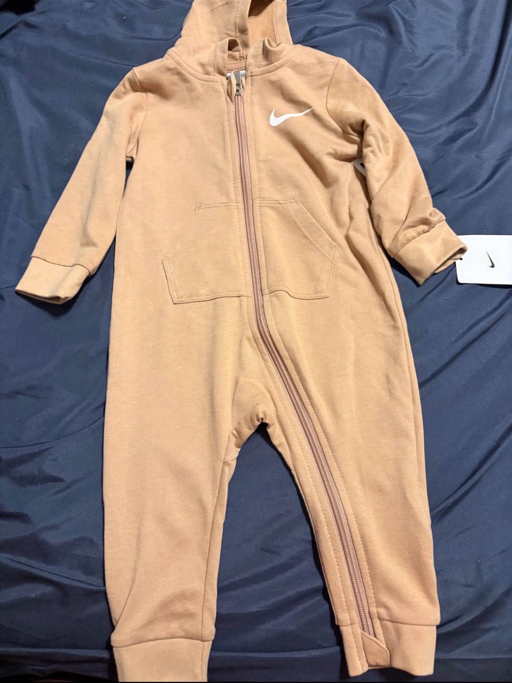 Nike Kids Tan Hooded Zip-Front One-Piece Footie